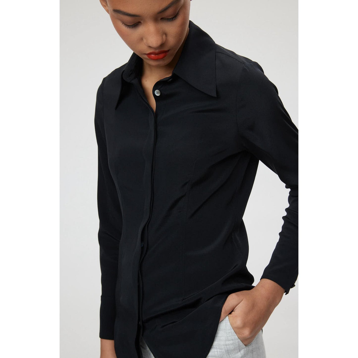 Women Trento Blouse - Fitted Silk Blouse in Black