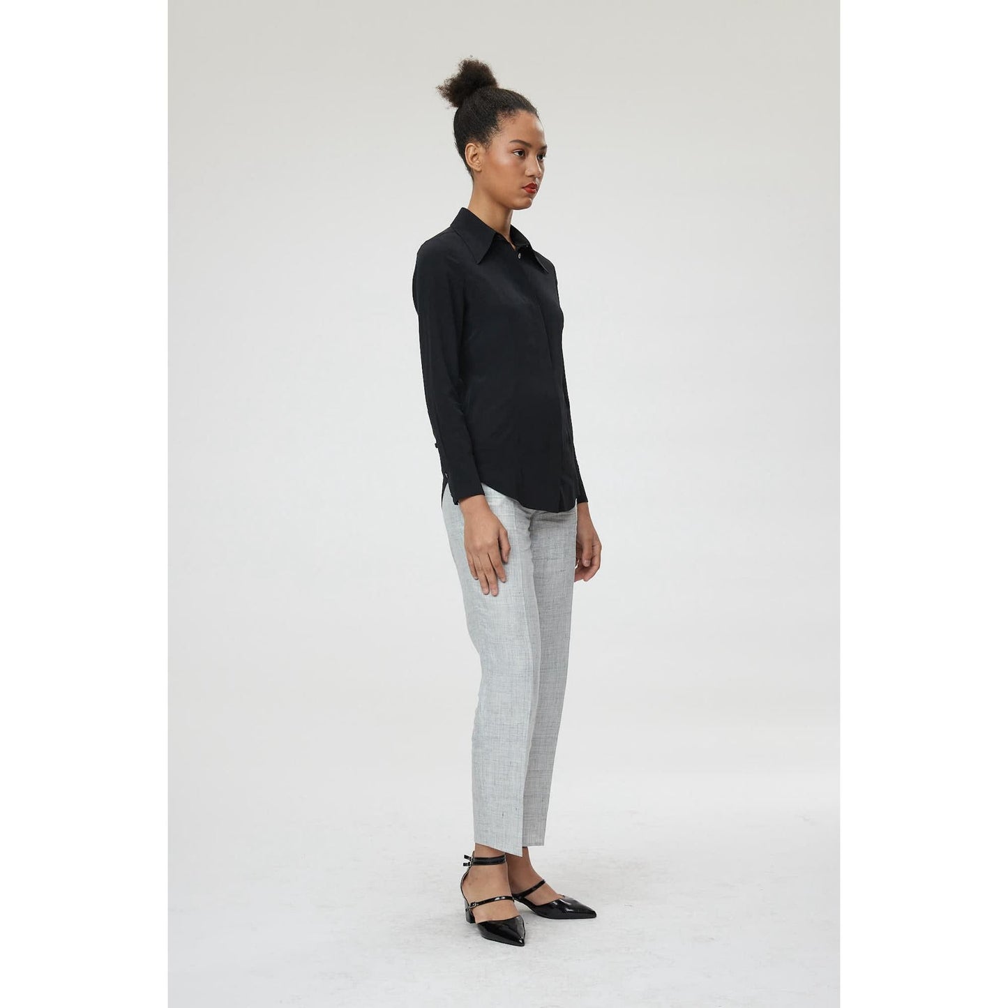 Women Trento Blouse - Fitted Silk Blouse in Black