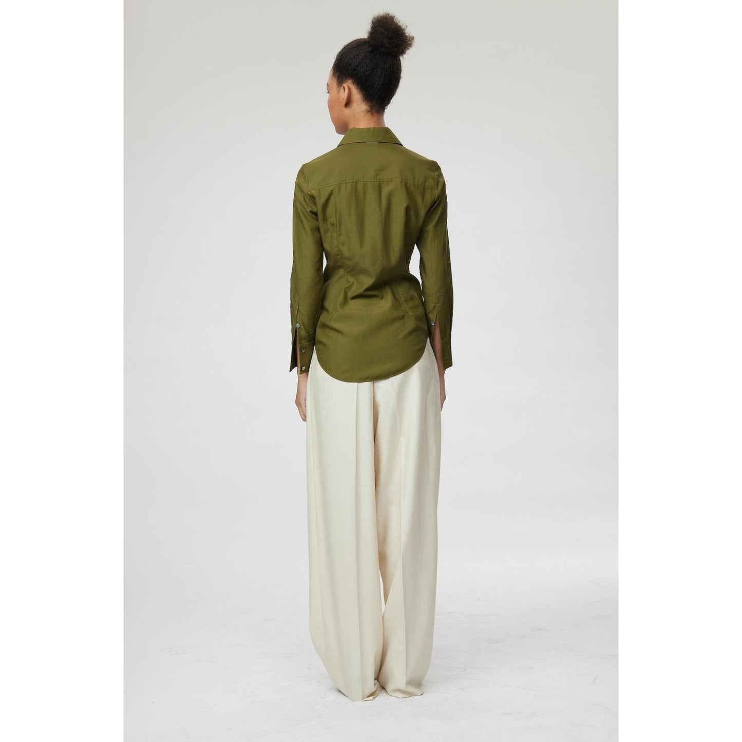 Women Trento Blouse - Fitted Silk Blouse in Olive Green