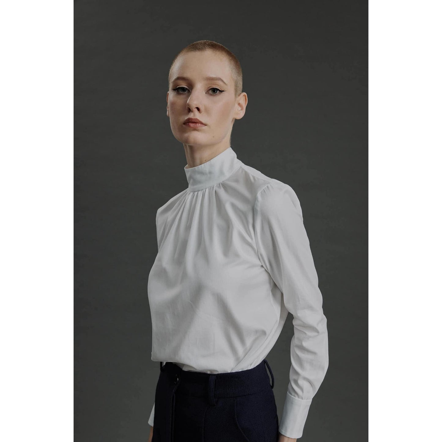Women Fundao Blouse - High Neckline Blouse in White