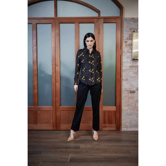 Women Mirandela Shirt - Fitted Classic Blouse in Leaf Print
