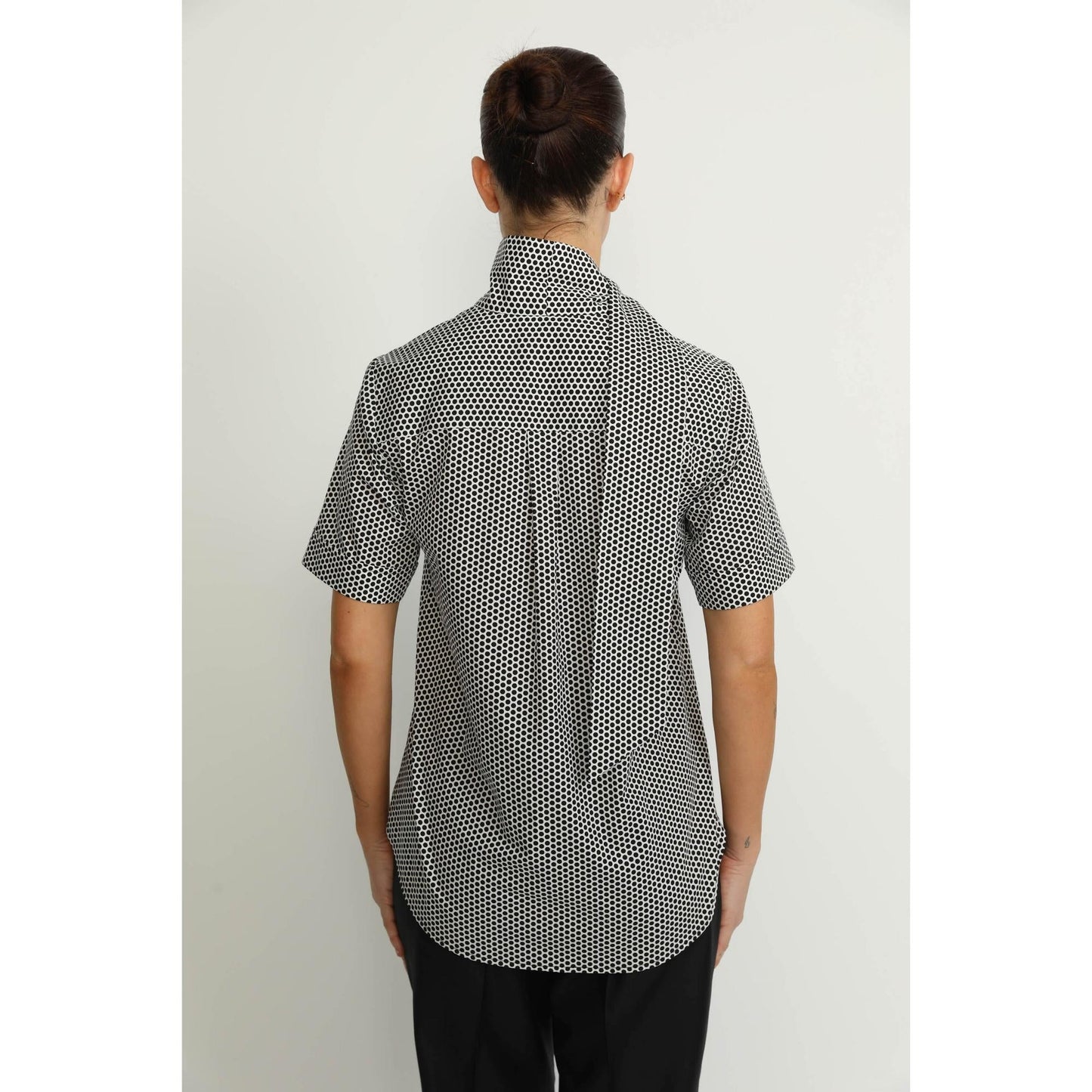 Women Horn Blouse - Horn Blouse in Black Polkadot Print