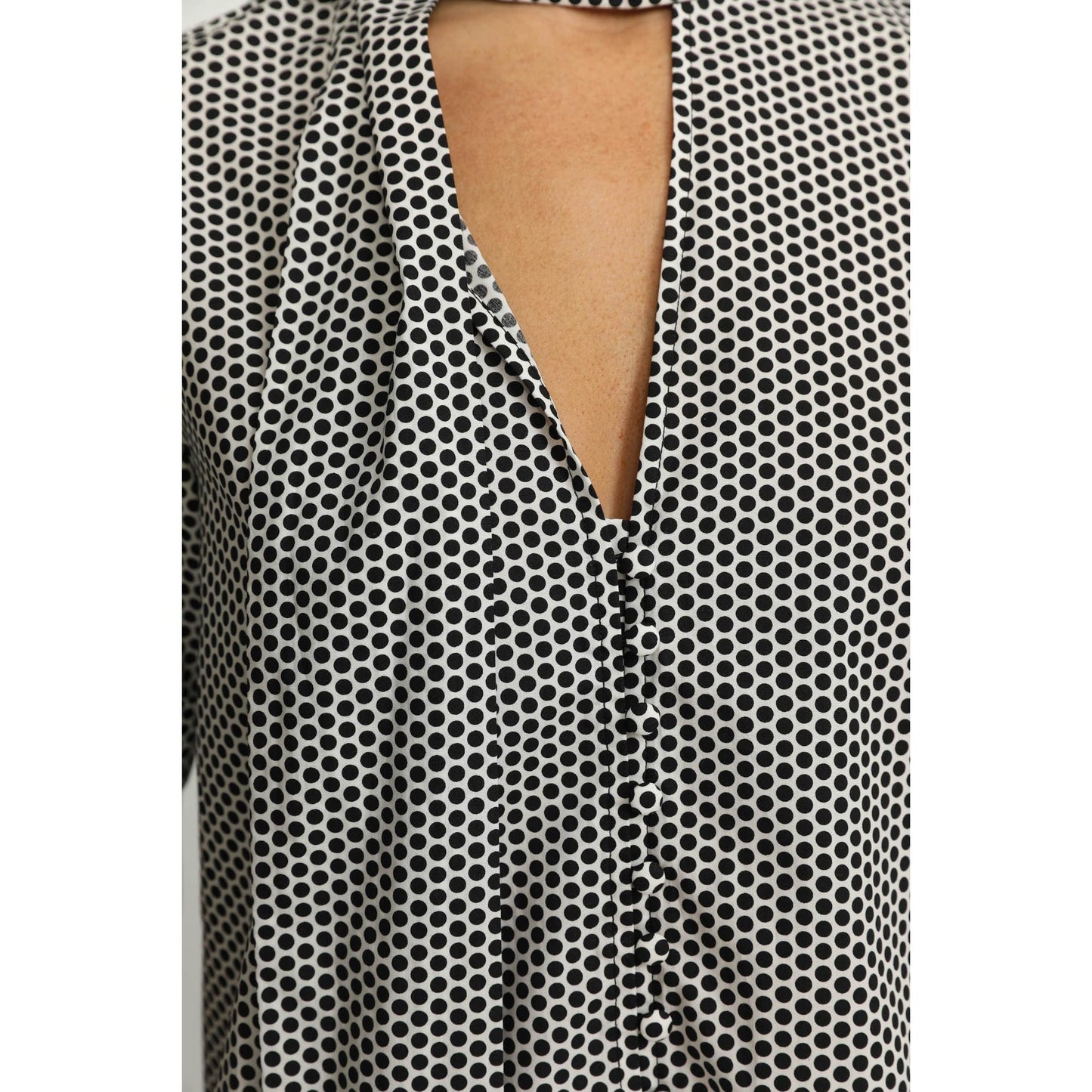 Women Horn Blouse - Horn Blouse in Black Polkadot Print