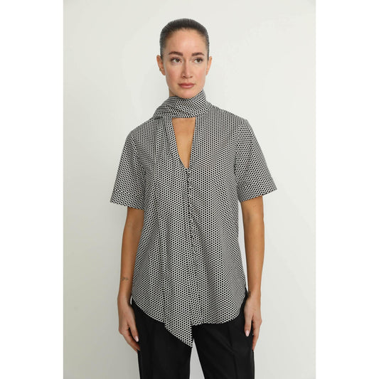 Women Horn Blouse - Horn Blouse in Black Polkadot Print