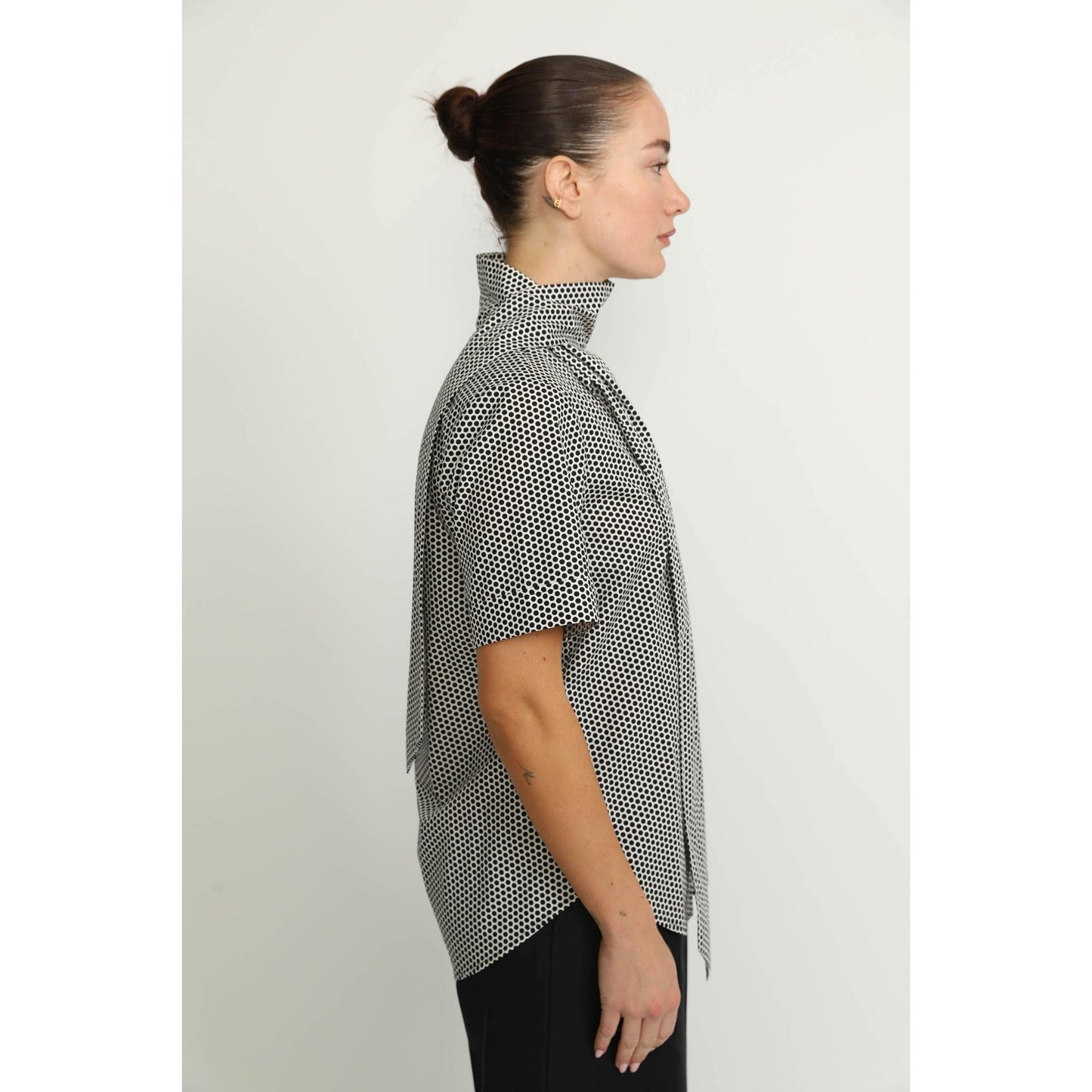 Women Horn Blouse - Horn Blouse in Black Polkadot Print