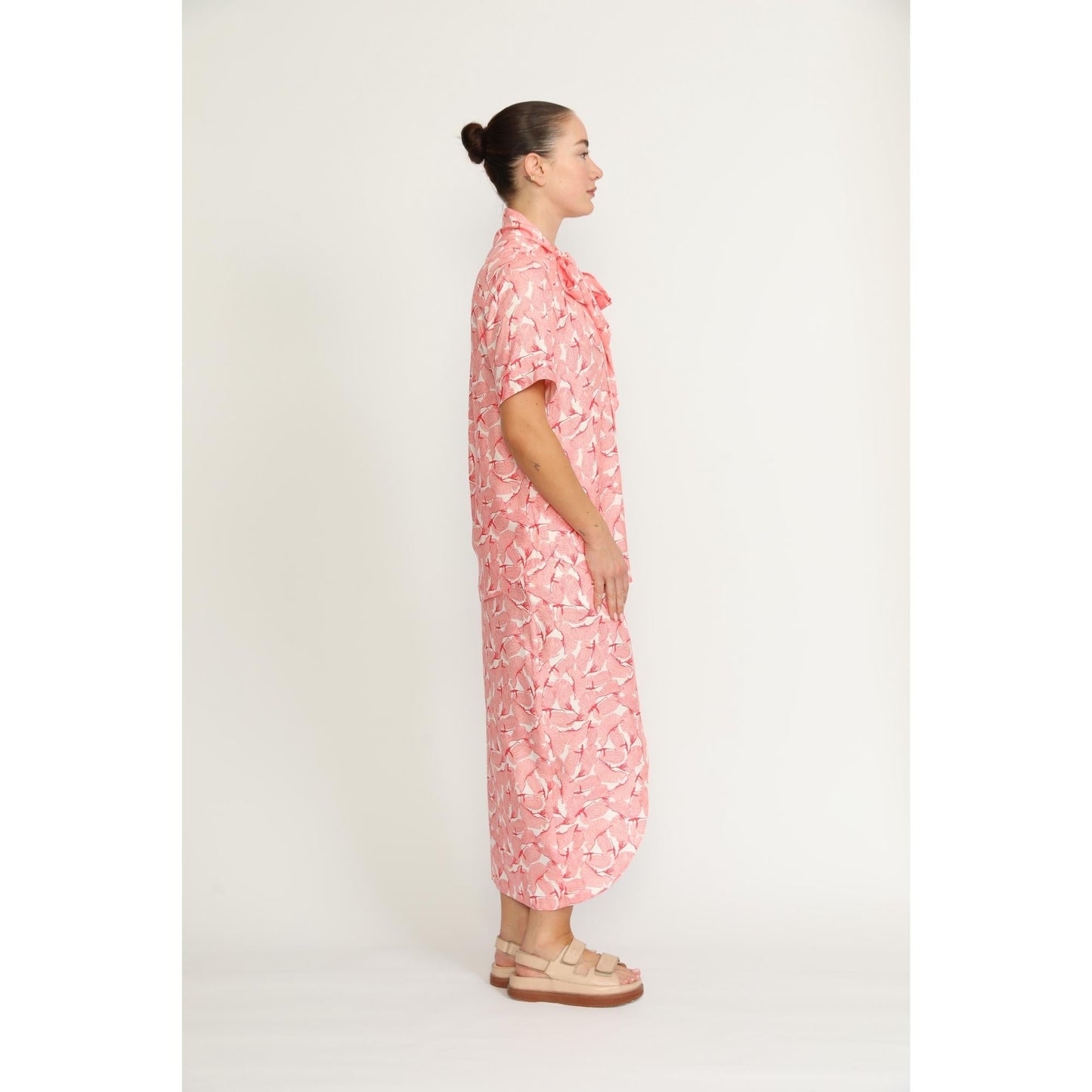 Women Horn Blouse - Horn Blouse in Pink Petal Print