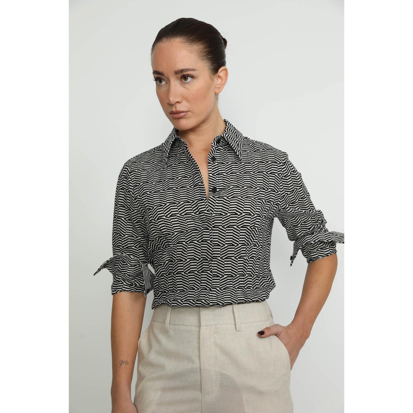 Women Mirandela Shirt - Mirandela Black & White Classic Fitted Shirt