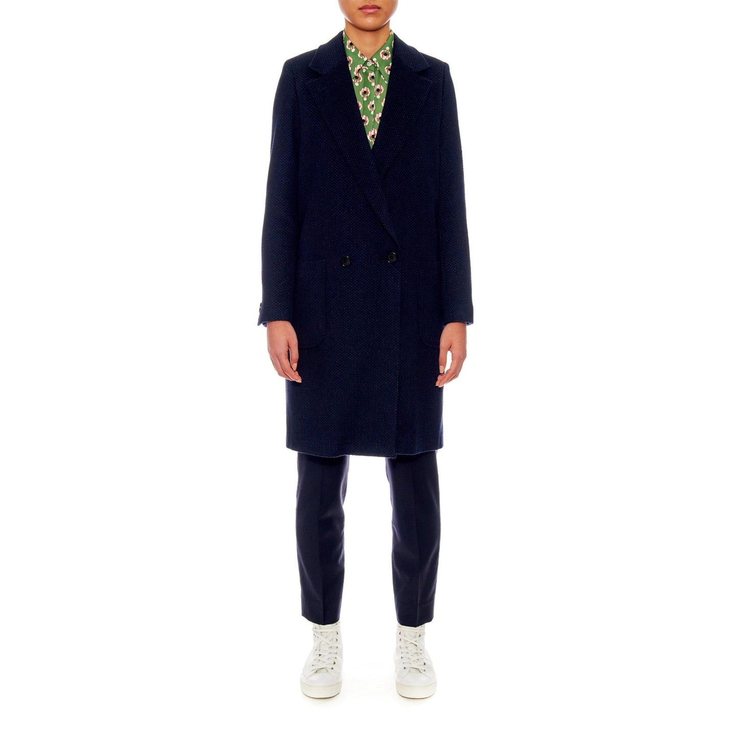 Women Paris - Oversized Wool Coat With Patch Pockets in Navy
