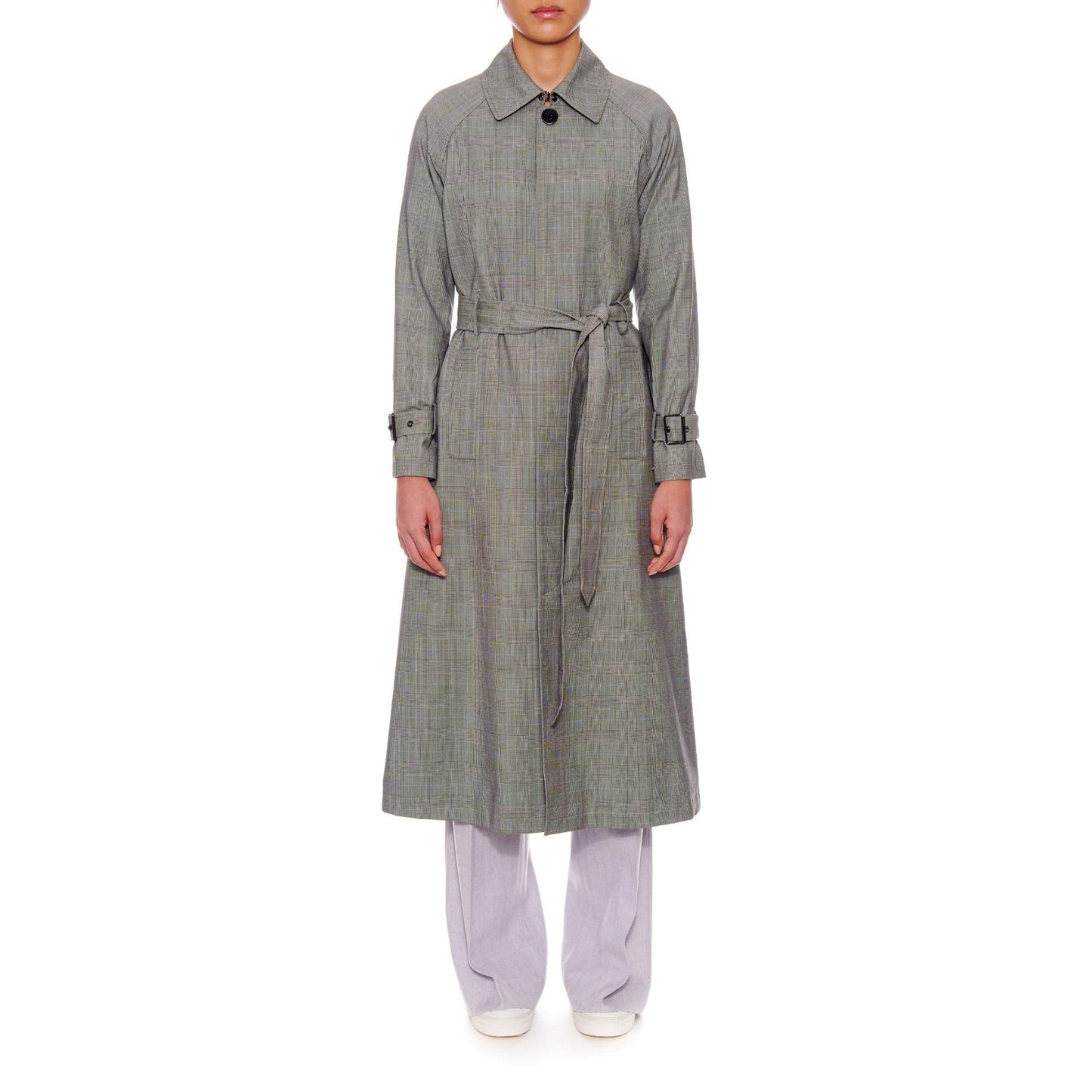 Women Nimes Coat - Chelsea Long Trench Coat in Grey Check