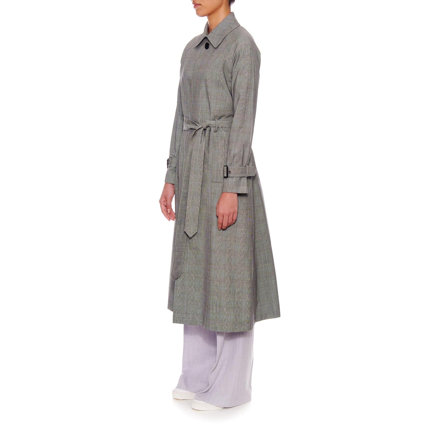 Women Nimes Coat - Chelsea Long Trench Coat in Grey Check