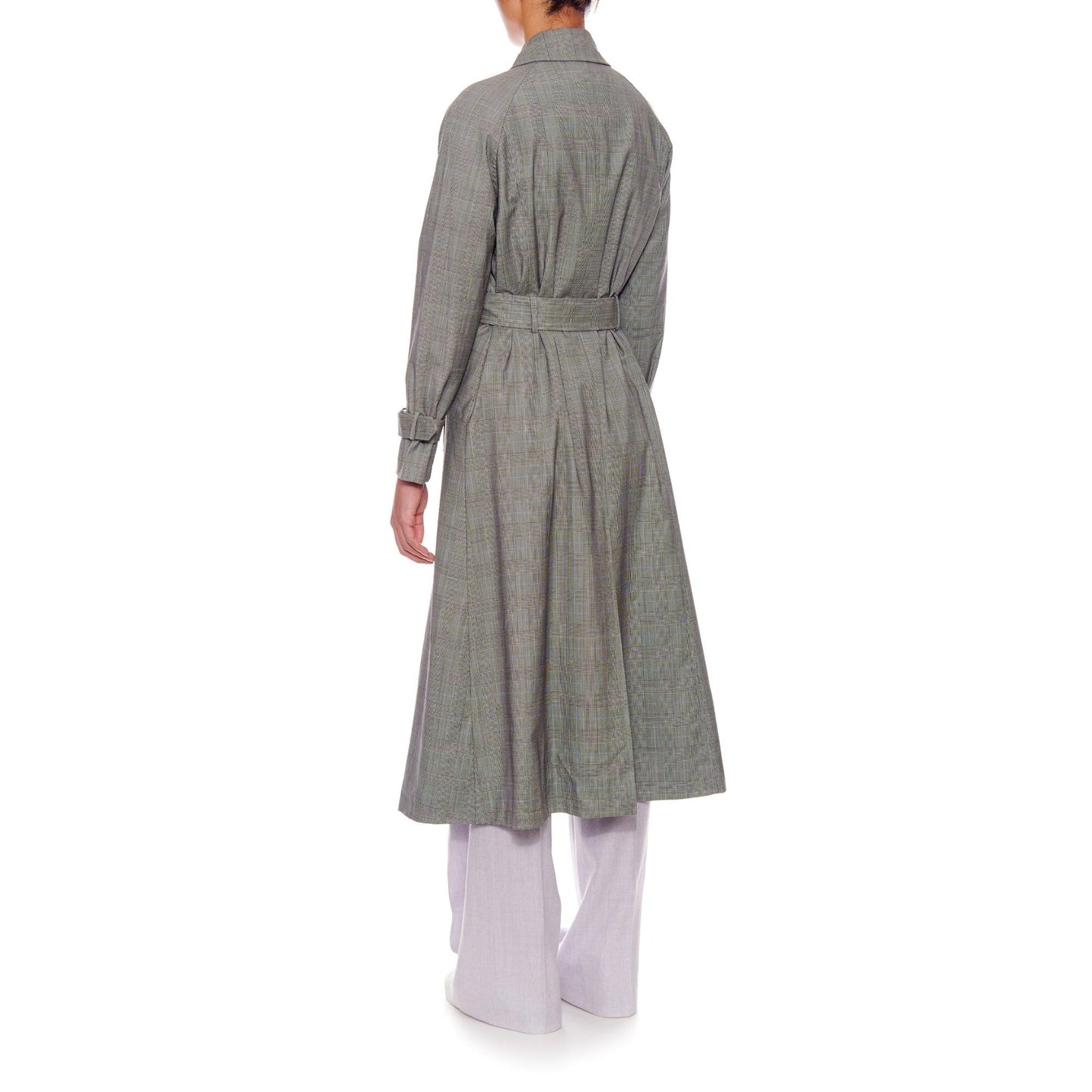 Women Nimes Coat - Chelsea Long Trench Coat in Grey Check