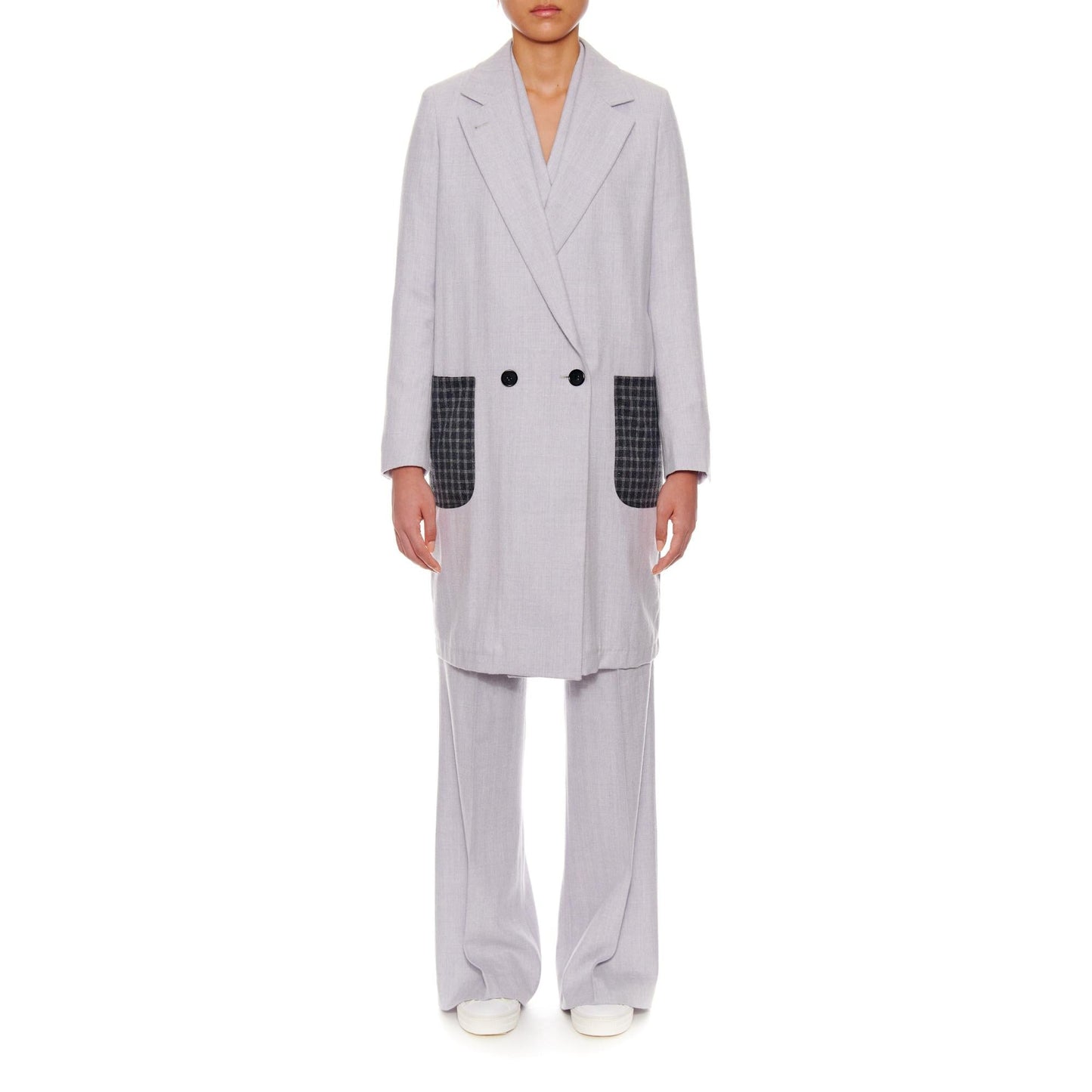 Women Paris Coat - Oversized Wool Coat With Patch Pockets - Grey