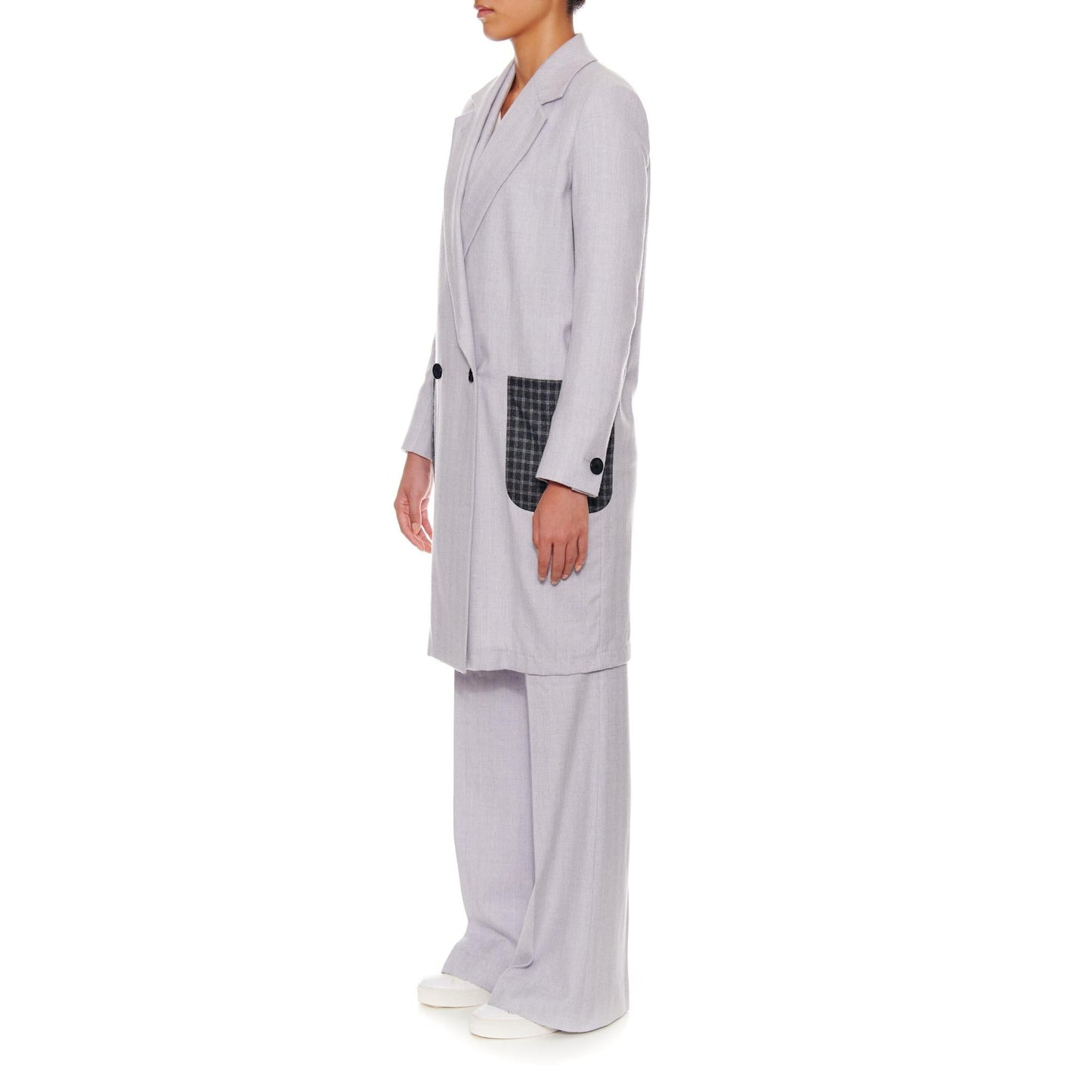 Women Paris Coat - Oversized Wool Coat With Patch Pockets - Grey
