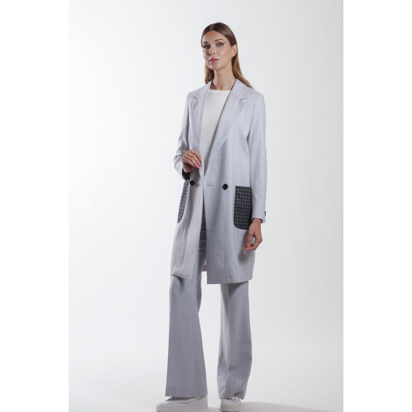 Women Paris Coat - Oversized Wool Coat With Patch Pockets - Grey