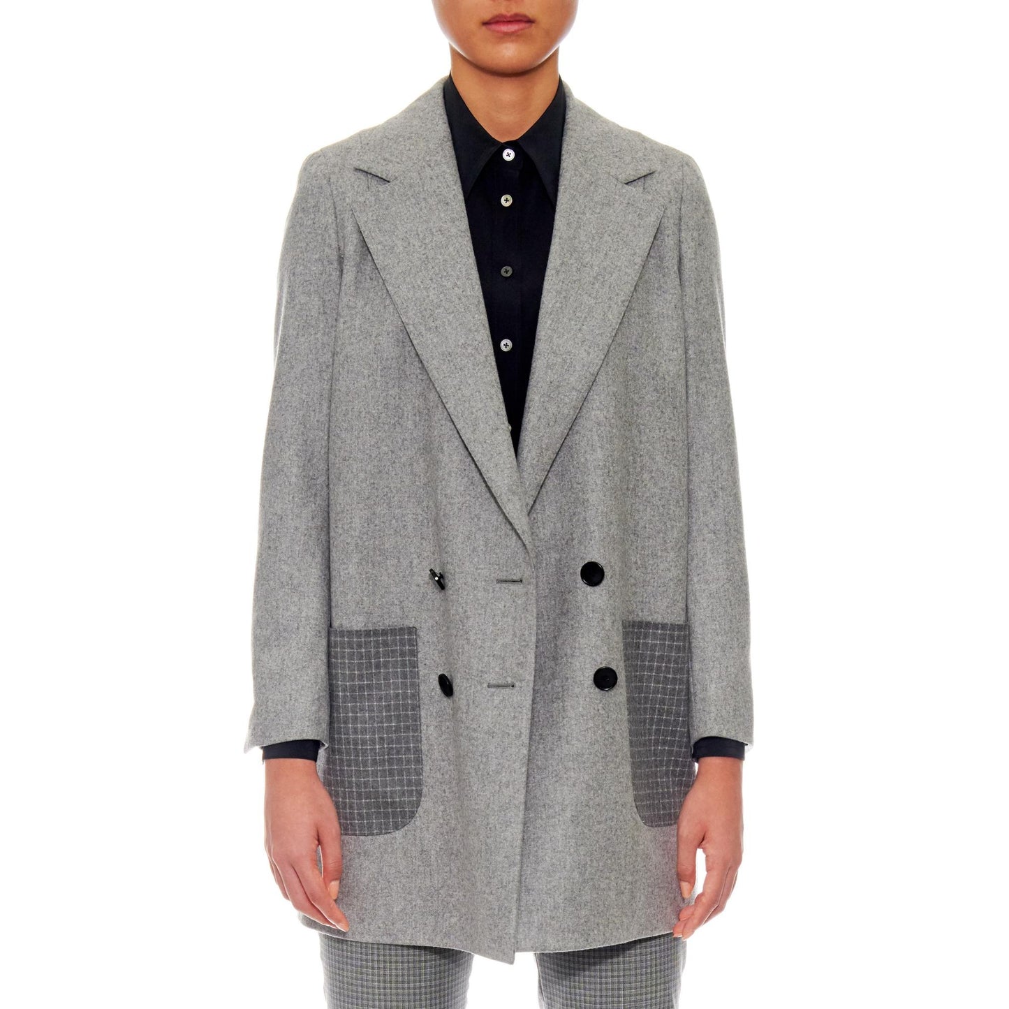 Women Saint-Etienne - Oversized Wool Jacket With Patch Pockets in Sky Grey