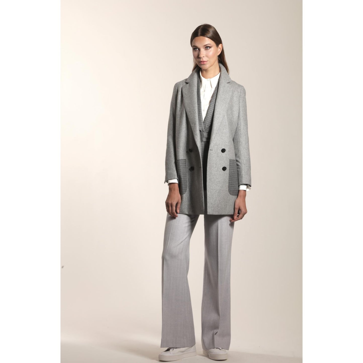 Women Saint-Etienne - Oversized Wool Jacket With Patch Pockets in Sky Grey