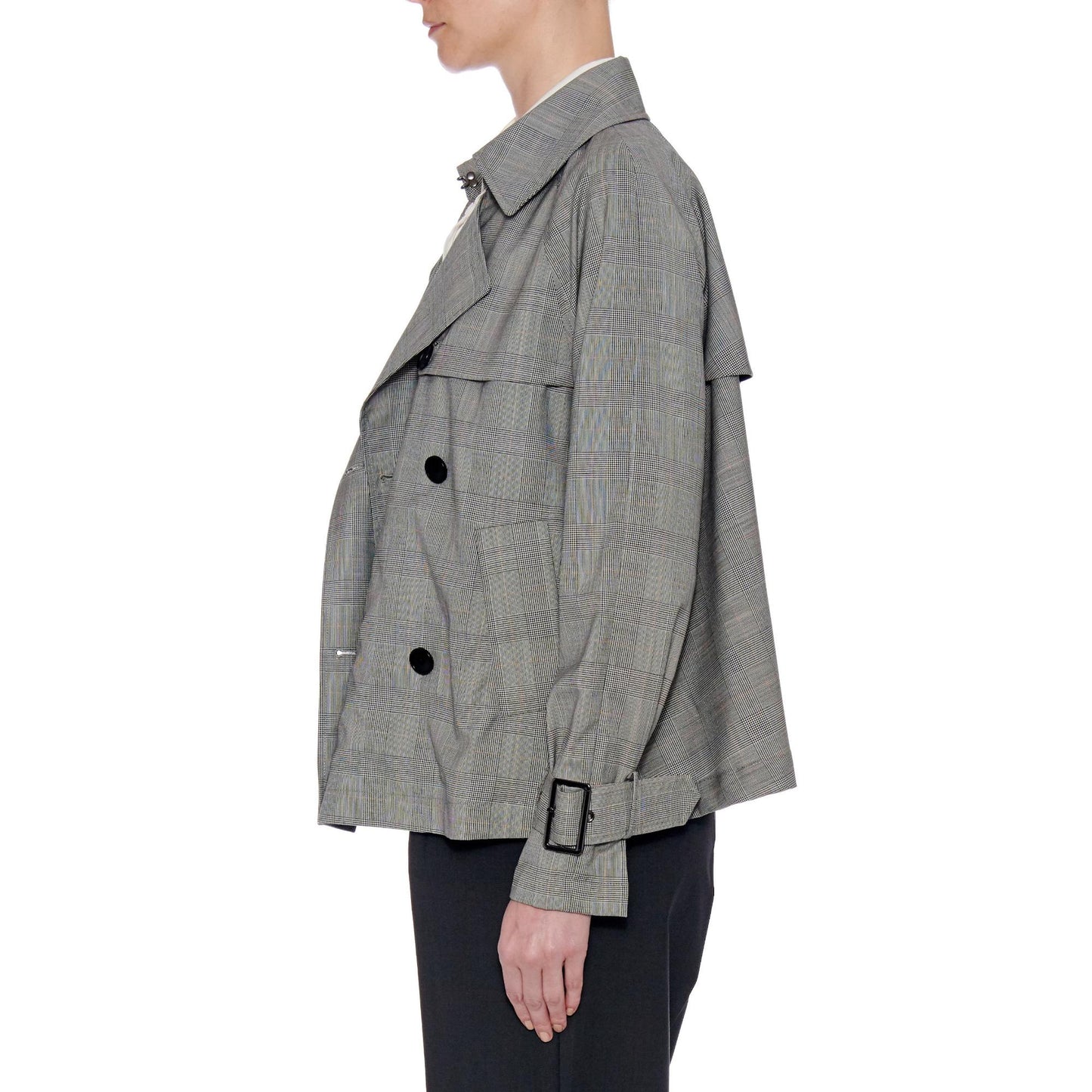 Women Alicante Coat - Short Ultra Light Trench Jacket in Grey Prince'S Check