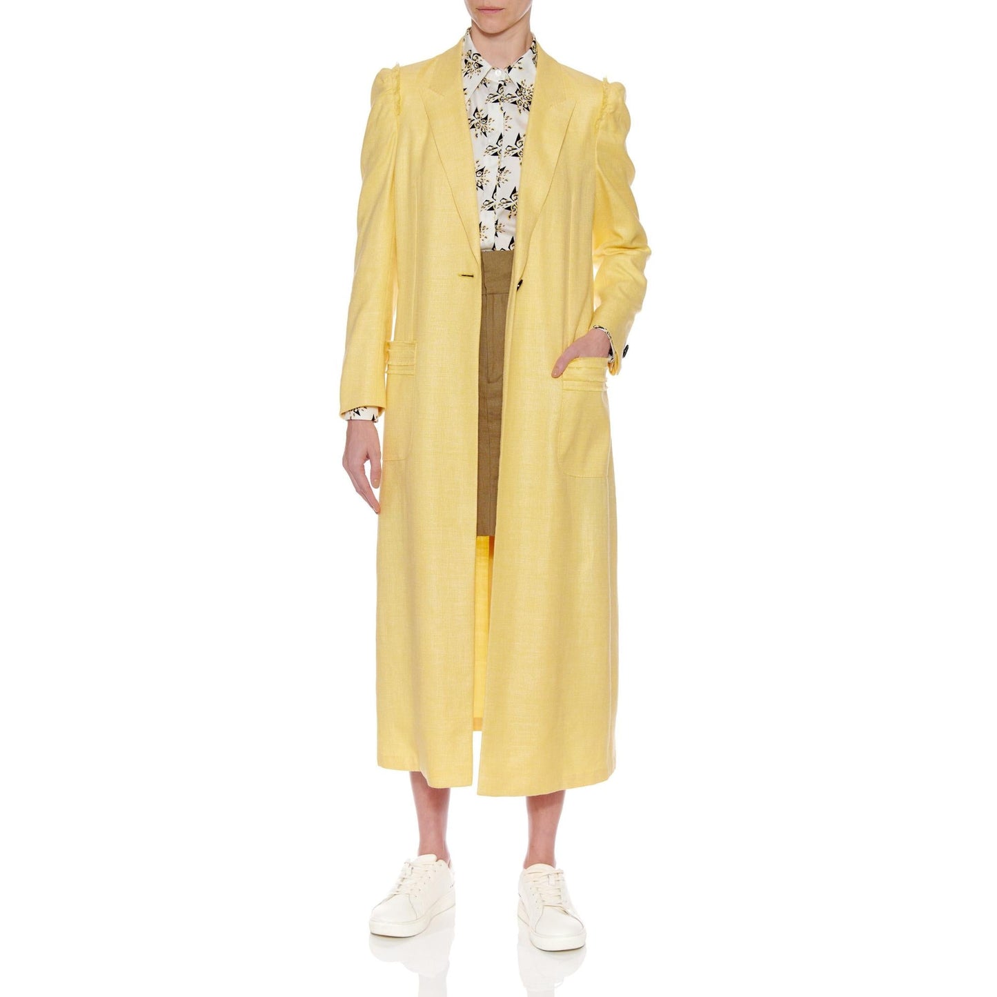 Women Santander Coat - Classic Long Coat With Notched Lapel in Yellow