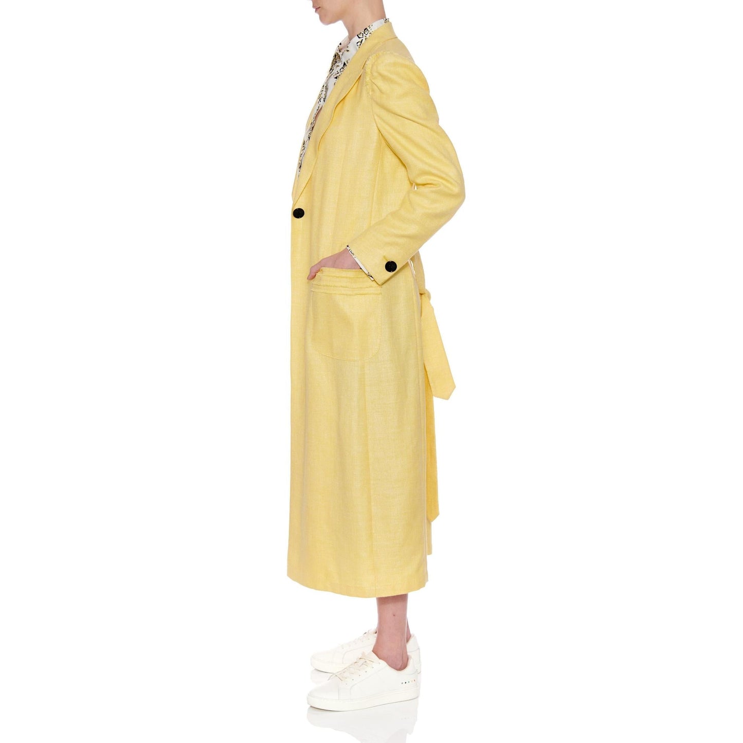 Women Santander Coat - Classic Long Coat With Notched Lapel in Yellow