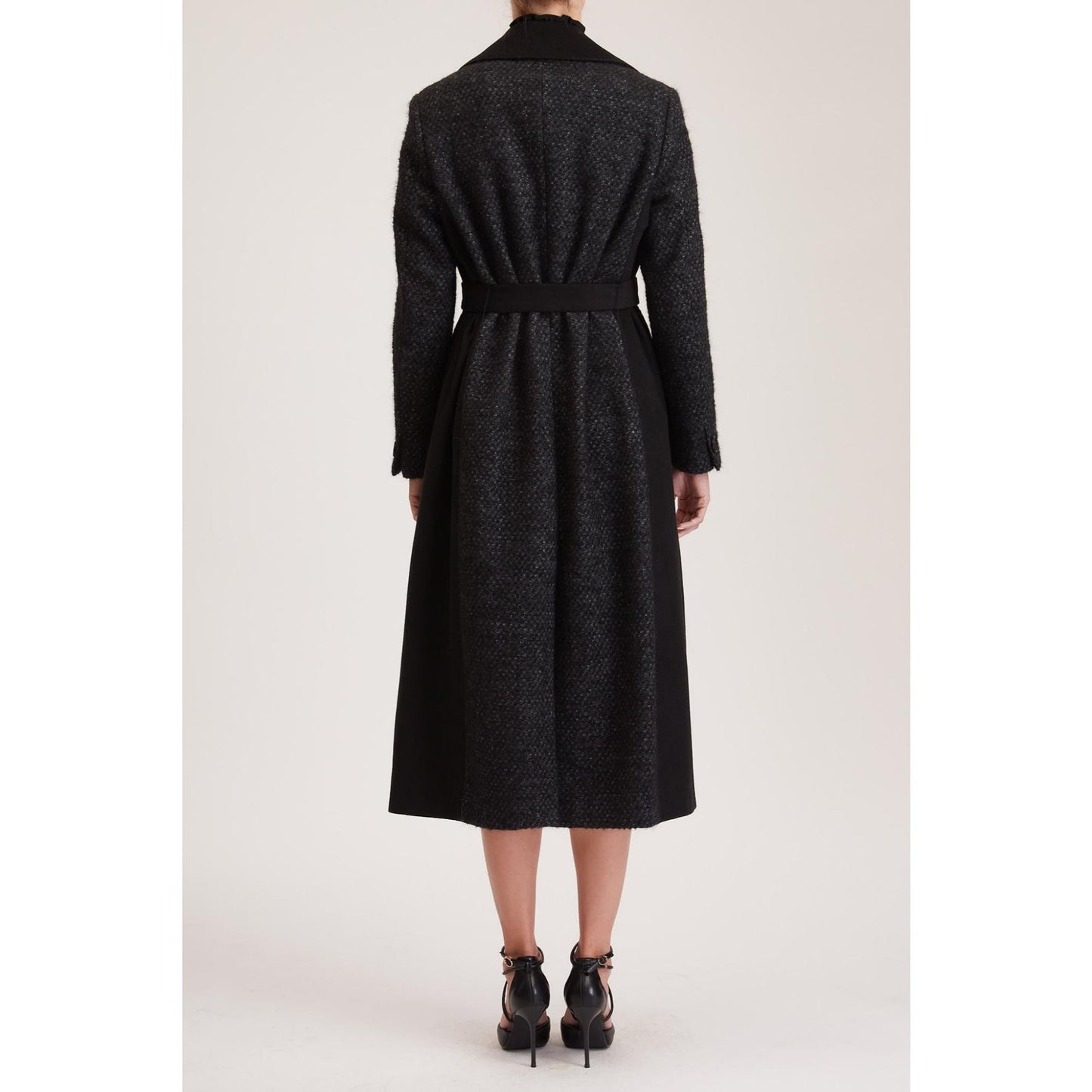 Women Aberdeen Coat - Single Breasted Long Coat in Black Wool Blend - Black (Mixed Stock)