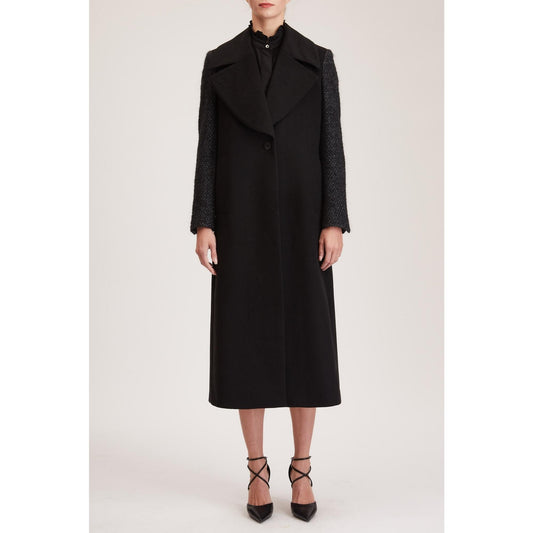 Women Aberdeen Coat - Single Breasted Long Coat in Black Wool Blend - Black (Mixed Stock)