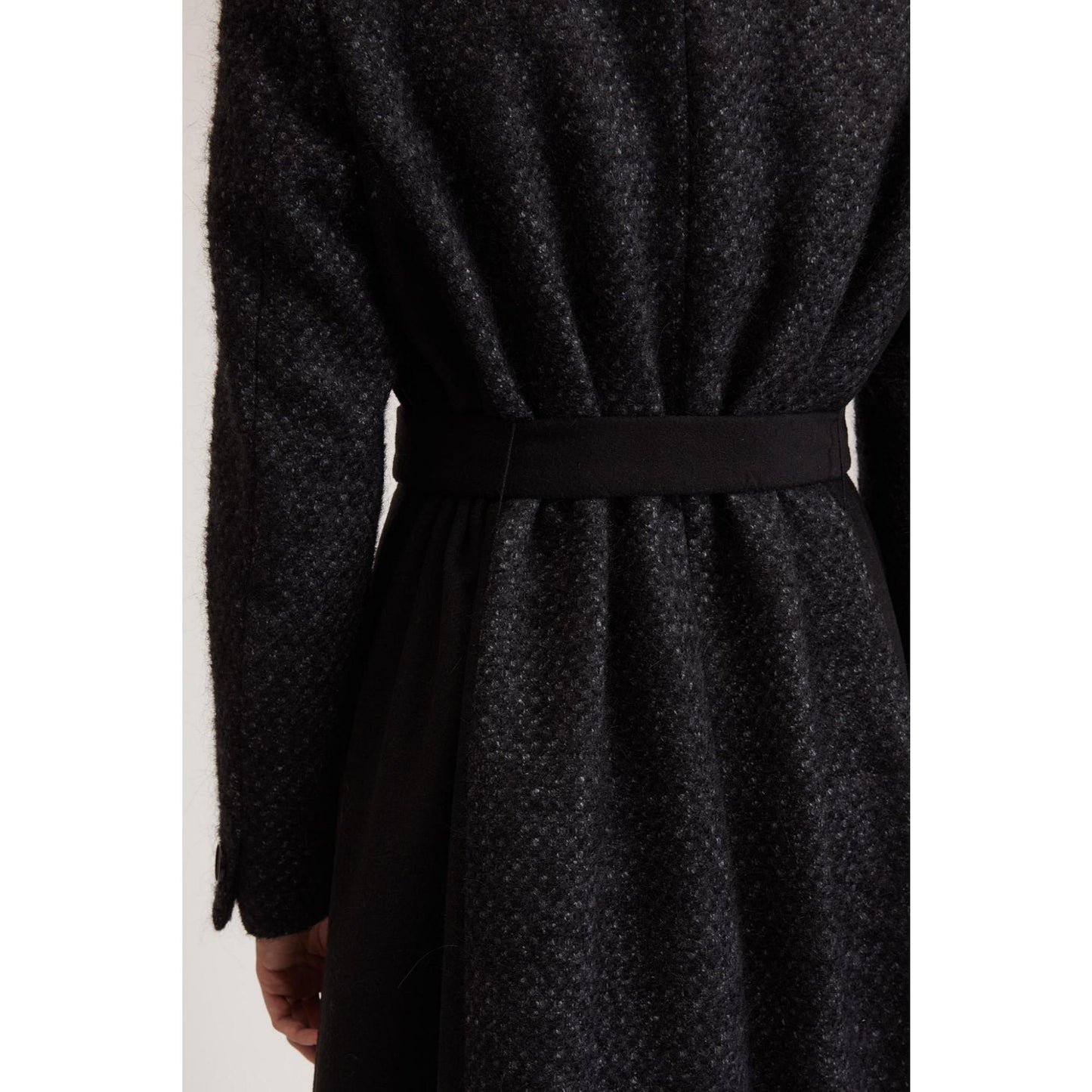 Women Aberdeen Coat - Single Breasted Long Coat in Black Wool Blend - Black (Mixed Stock)