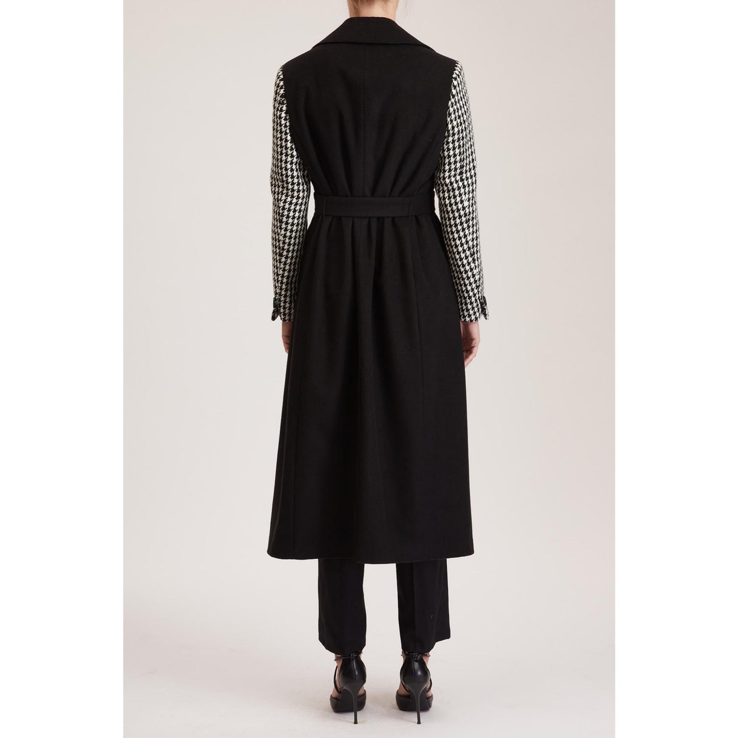 Women Aberdeen Coat - Single Breasted, Wide Lapel Long Coat - Black