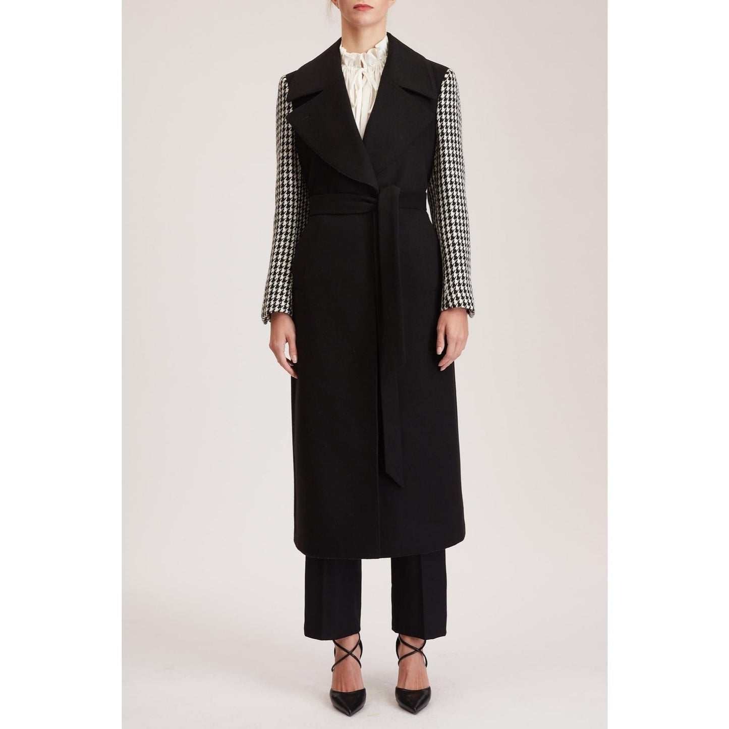 Women Aberdeen Coat - Single Breasted, Wide Lapel Long Coat - Black