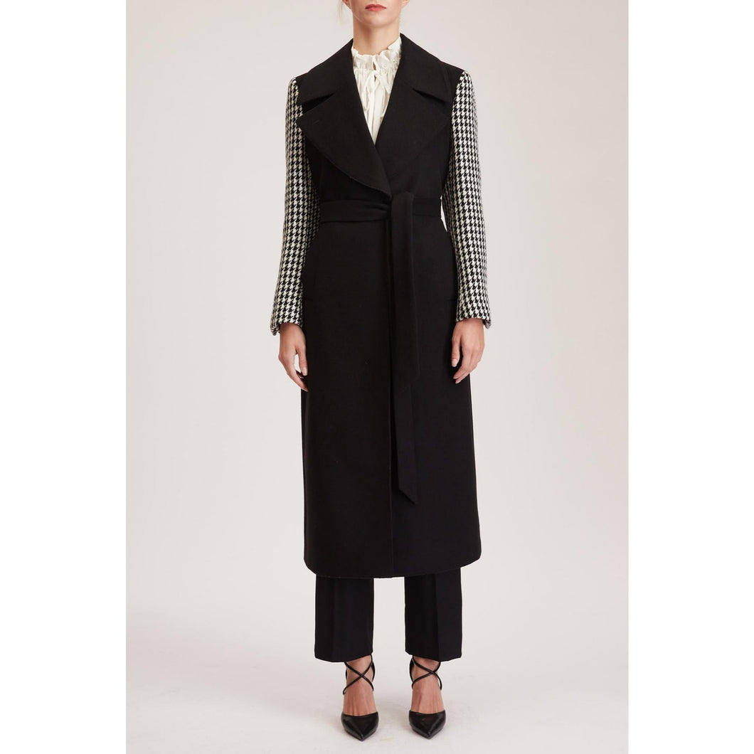 Women Aberdeen Coat - Single Breasted, Wide Lapel Long Coat - Black