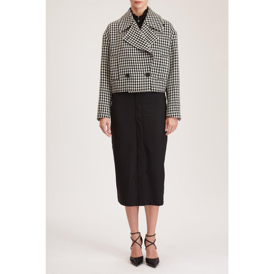 Women Ashford Coat - Double Breasted Short Jacket in Black Dogtooth