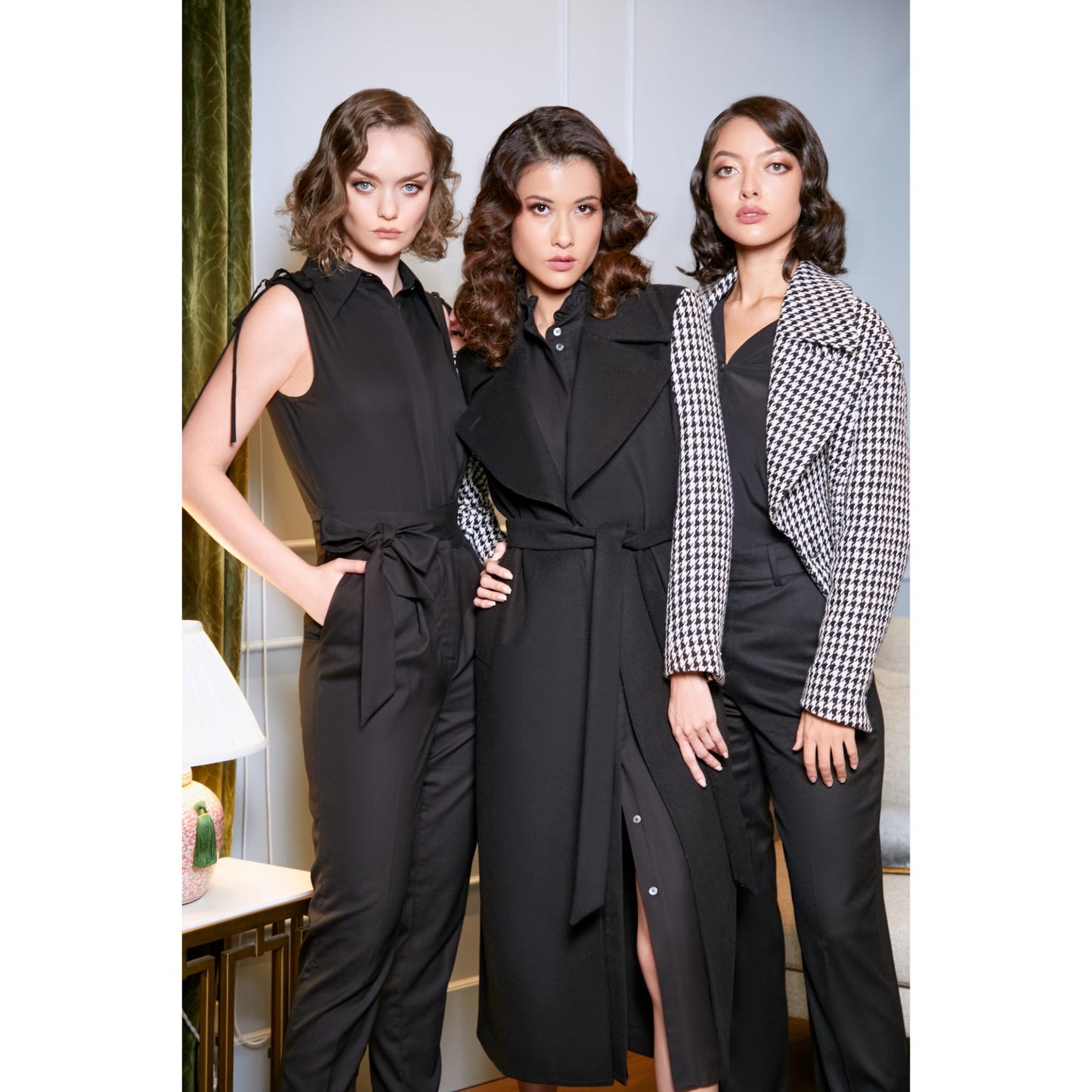 Women Ashford Coat - Double Breasted Short Jacket in Black Dogtooth