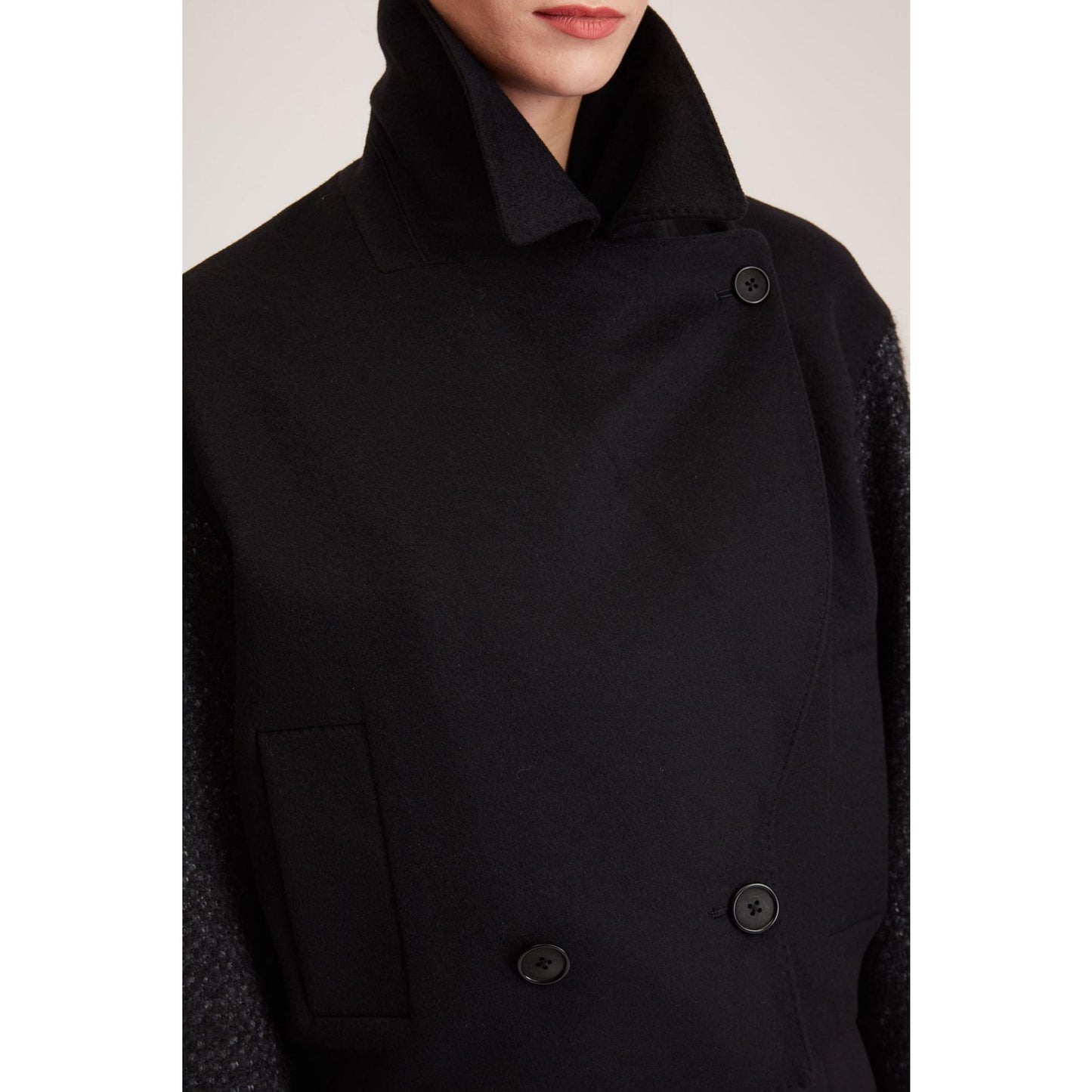 Women Ashford Coat - Double Breasted / Wide Lapel Short Jacket - Black