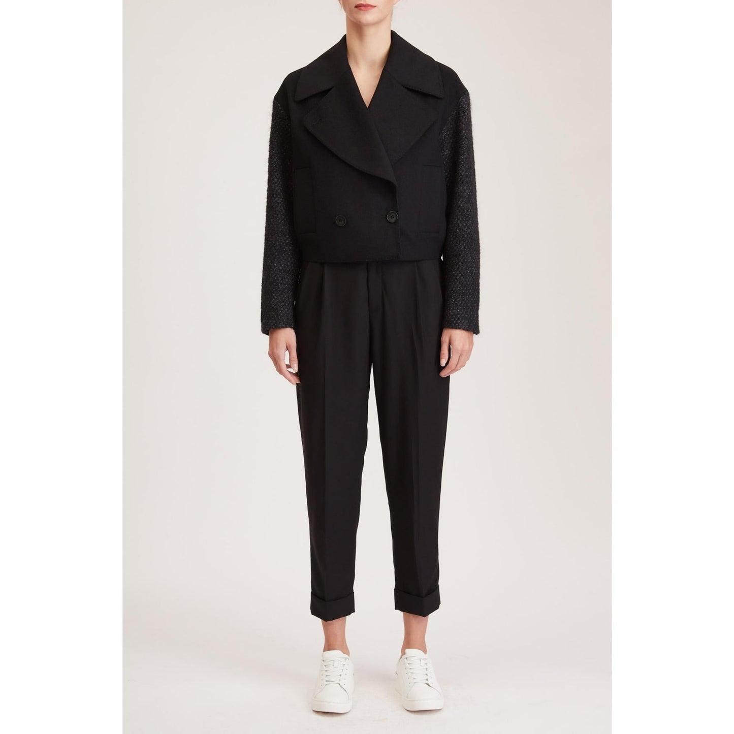 Women Ashford Coat - Double Breasted / Wide Lapel Short Jacket - Black
