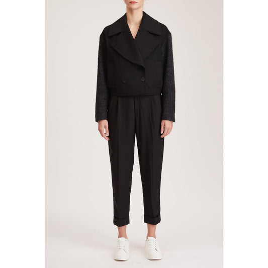 Women Ashford Coat - Double Breasted / Wide Lapel Short Jacket - Black
