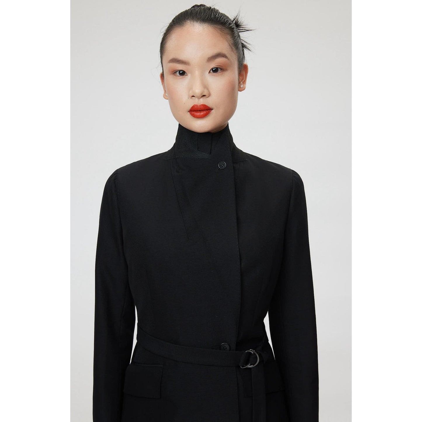 Women Palermo Coat - Double Breasted Long Suit Jacket in Black