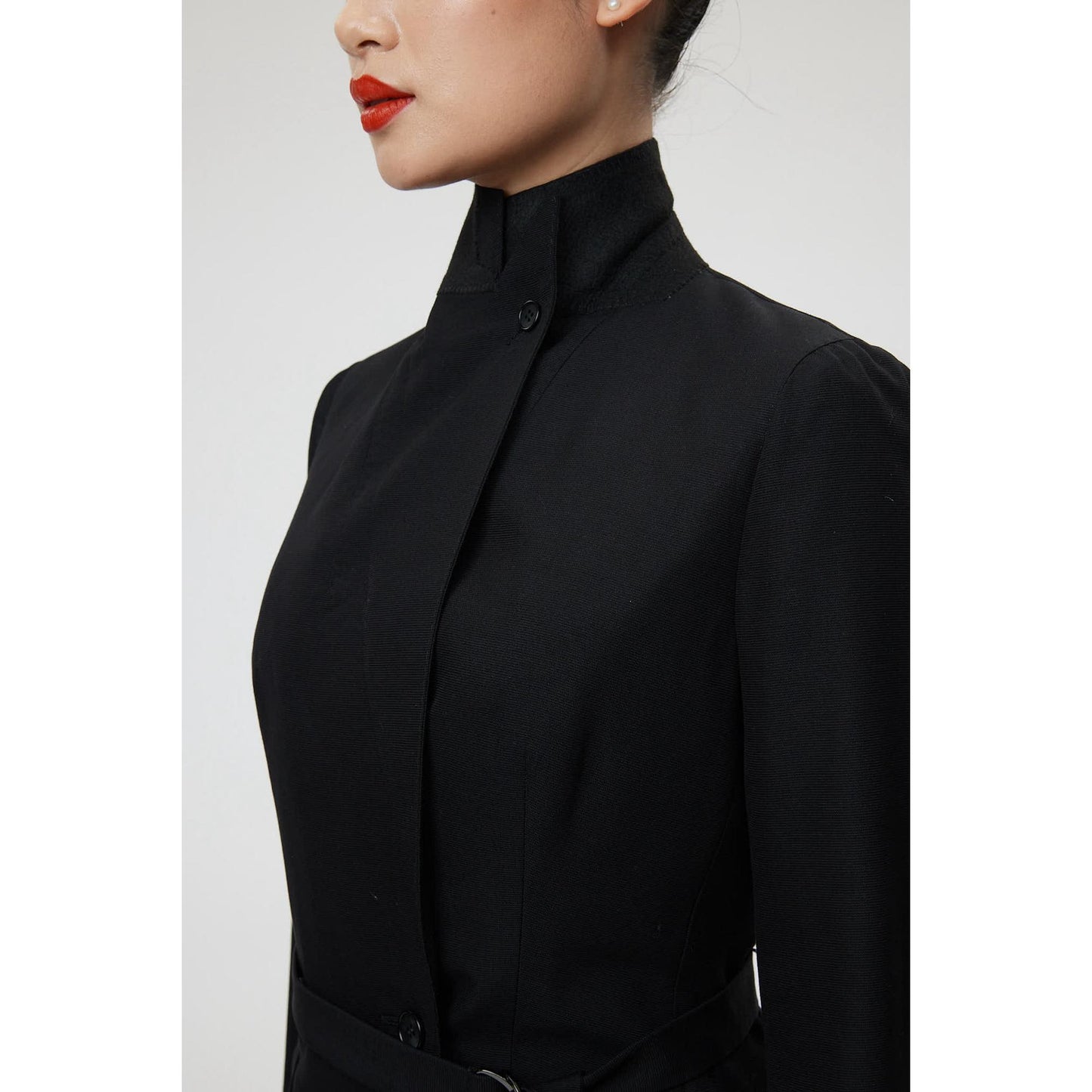 Women Palermo Coat - Double Breasted Long Suit Jacket in Black