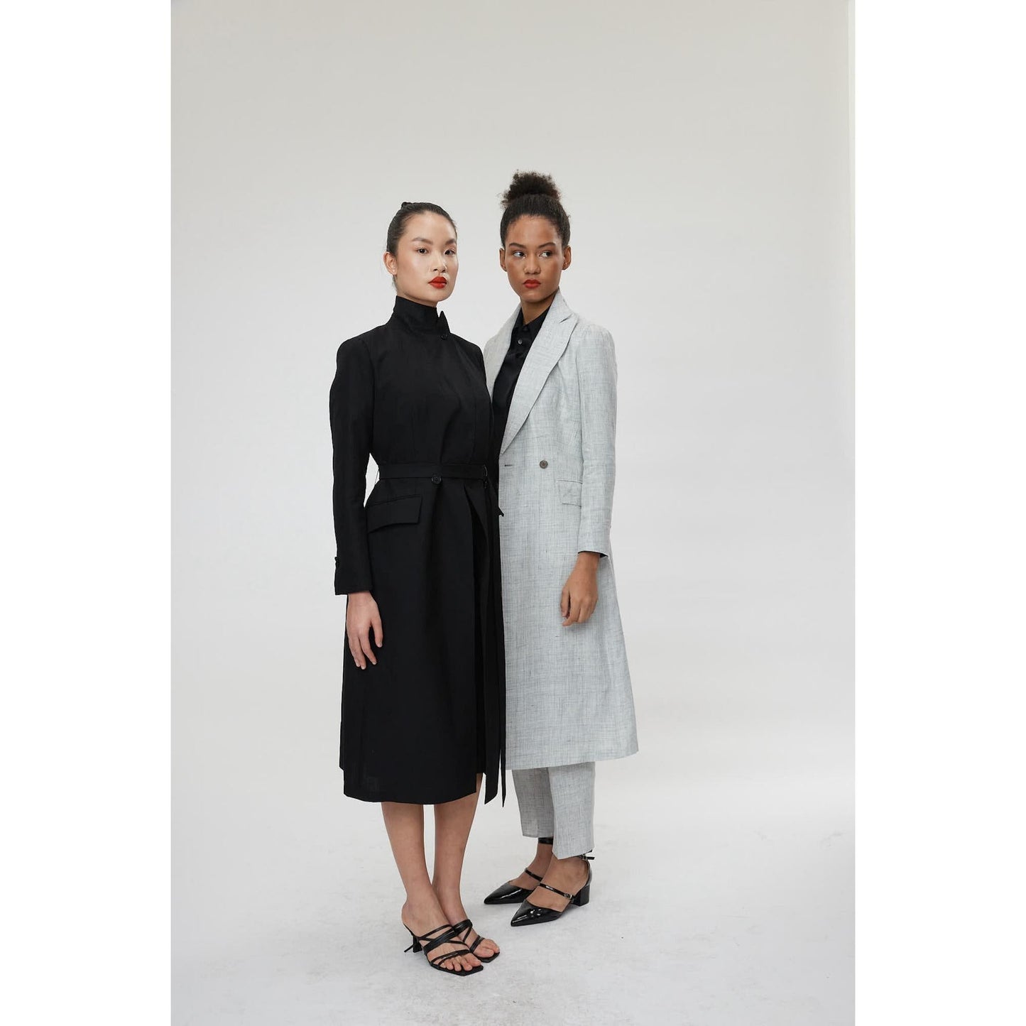 Women Palermo Coat - Double Breasted Long Suit Jacket in Black