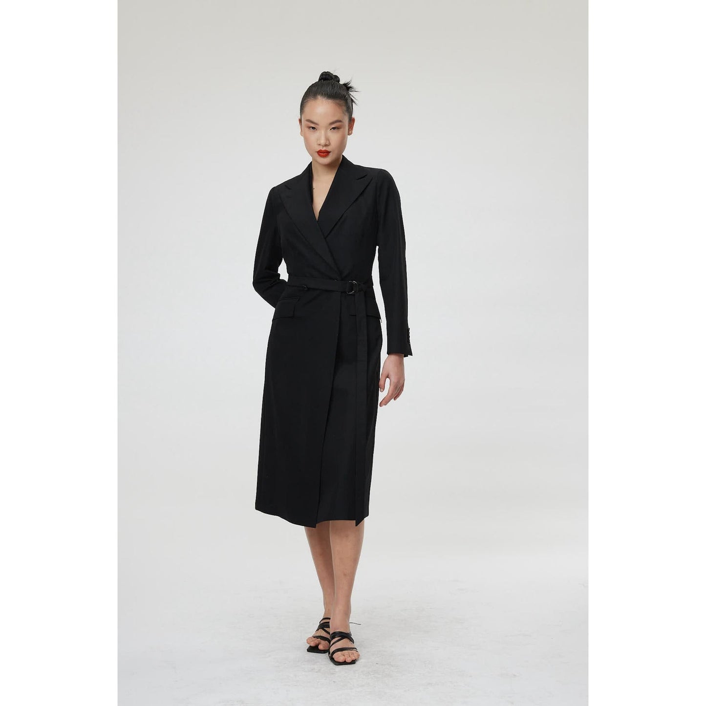 Women Palermo Coat - Double Breasted Long Suit Jacket in Black