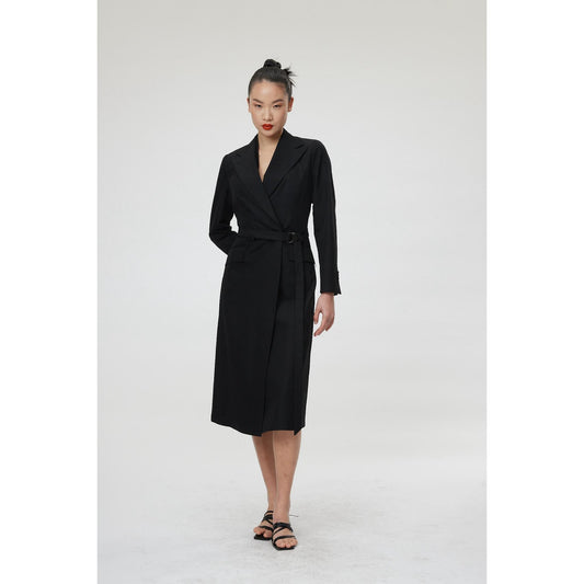 Women Palermo Coat - Double Breasted Long Suit Jacket in Black