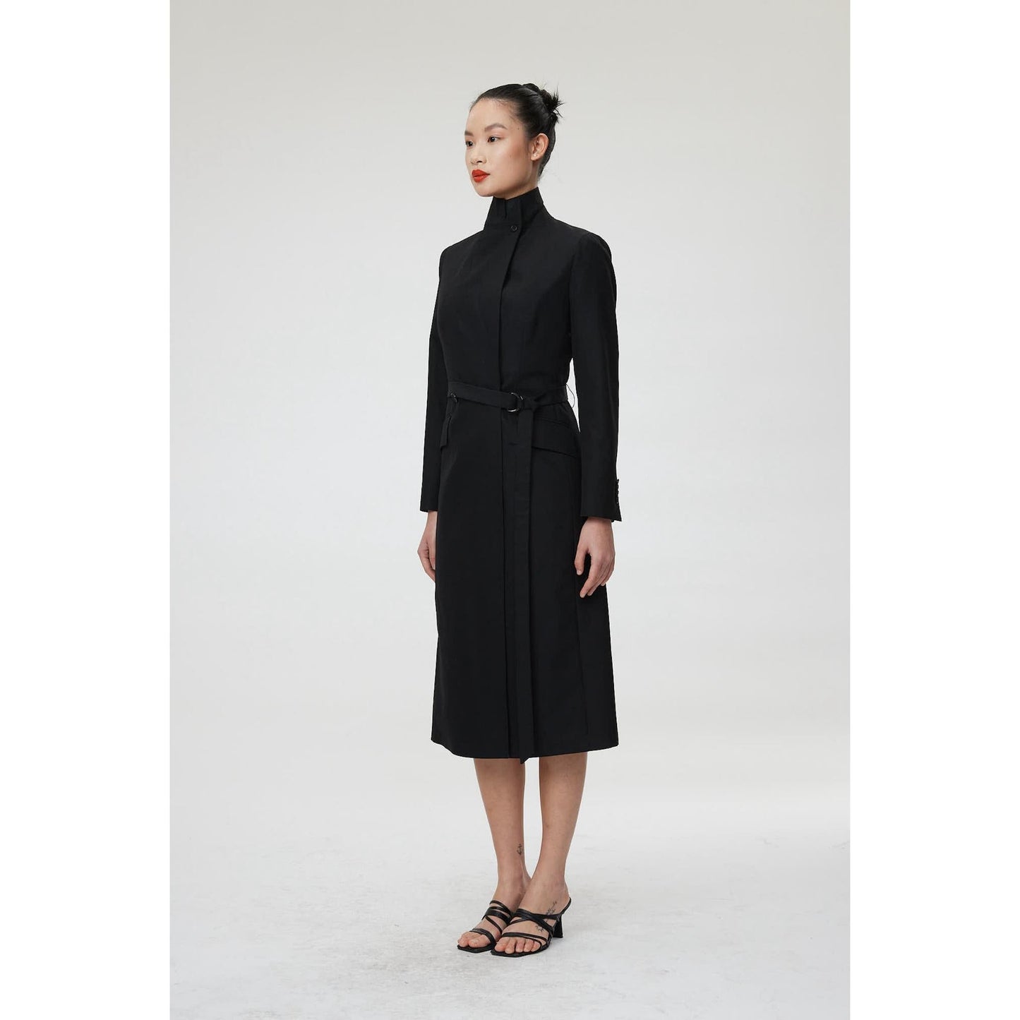 Women Palermo Coat - Double Breasted Long Suit Jacket in Black