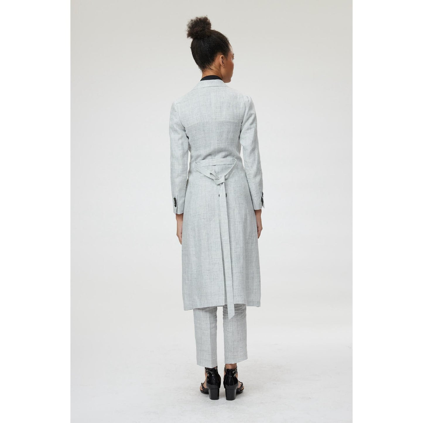 Women Palermo Coat - Double Breasted Long Suit Jacket in Grey