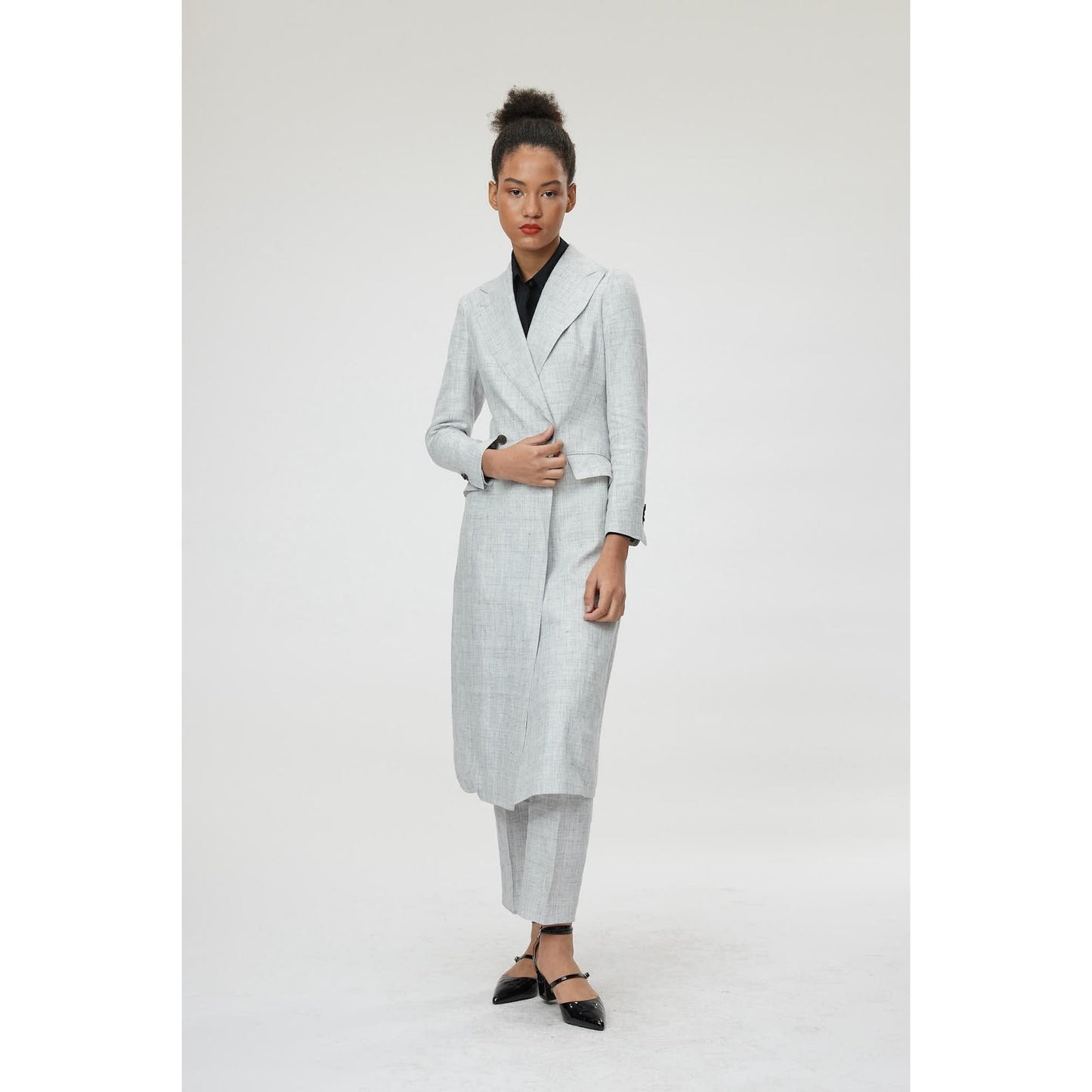 Women Palermo Coat - Double Breasted Long Suit Jacket in Grey