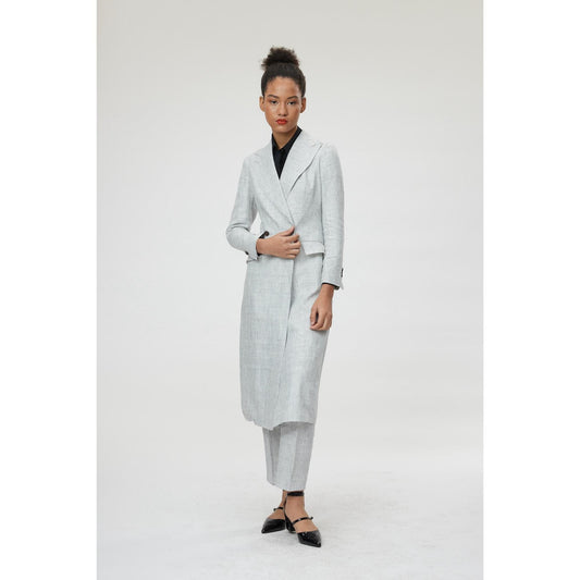 Women Palermo Coat - Double Breasted Long Suit Jacket in Grey