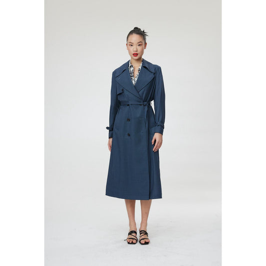 Women Andria Coat - Light Trench in Navy Twill