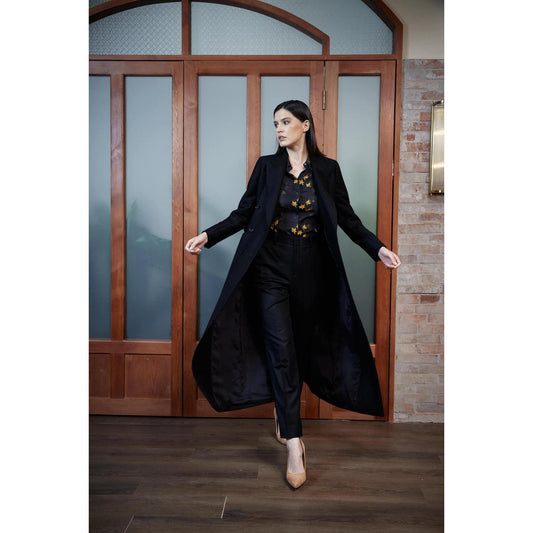 Women Agueda Coat - Long Coat in Black Twill - Night Black