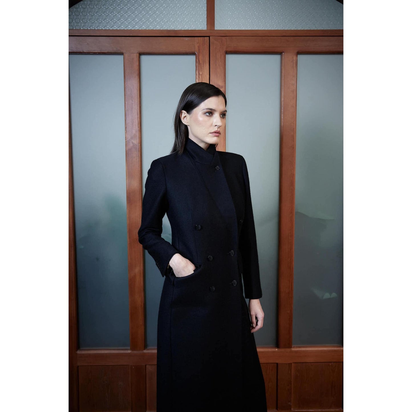 Women Agueda Coat - Long Coat in Black Twill - Night Black