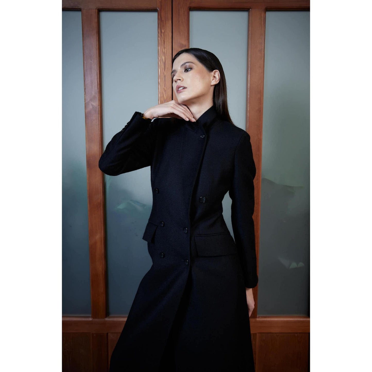 Women Agueda Coat - Long Coat in Black Twill - Night Black