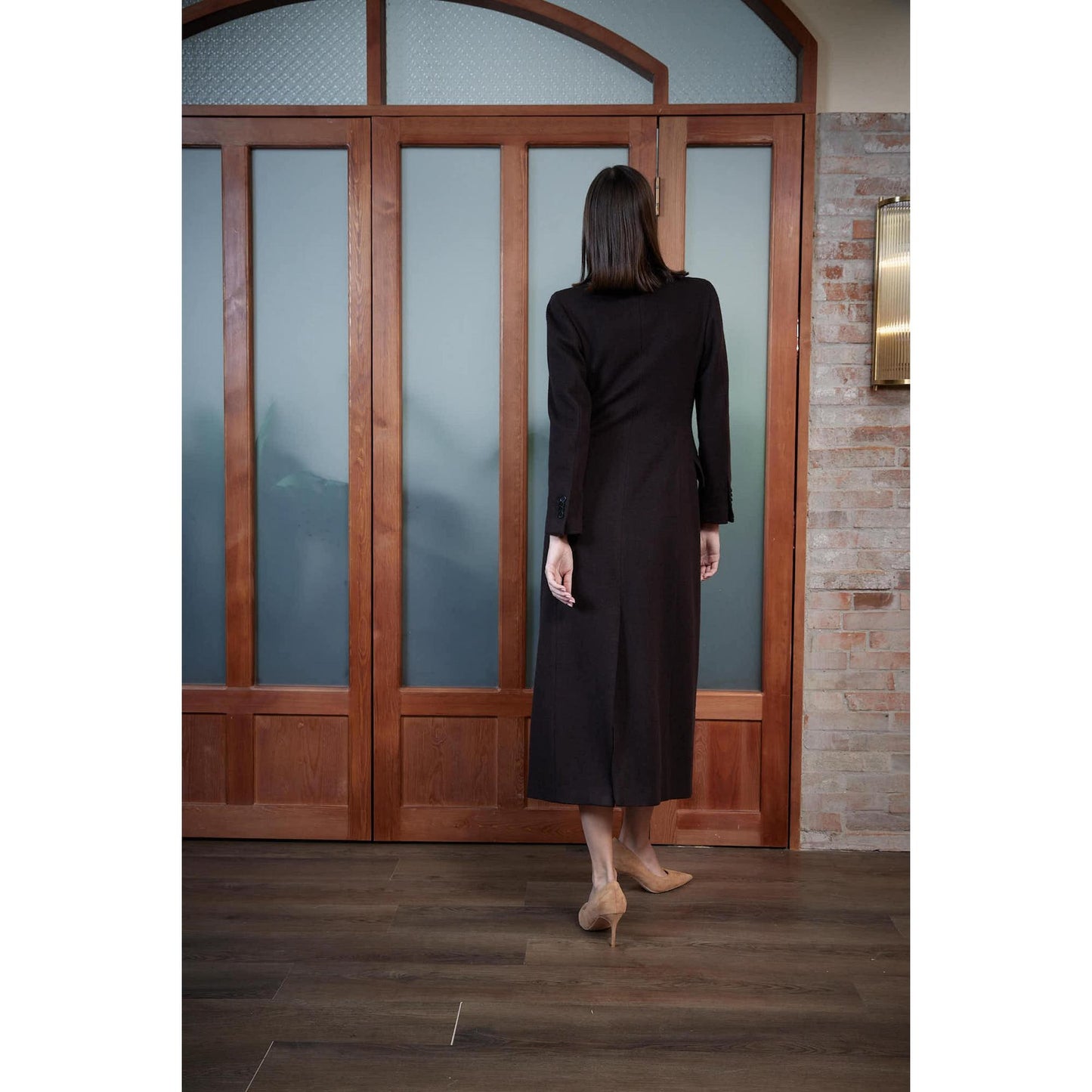 Women Agueda Coat - Long Double-Breasted Coat - Autumn Brown