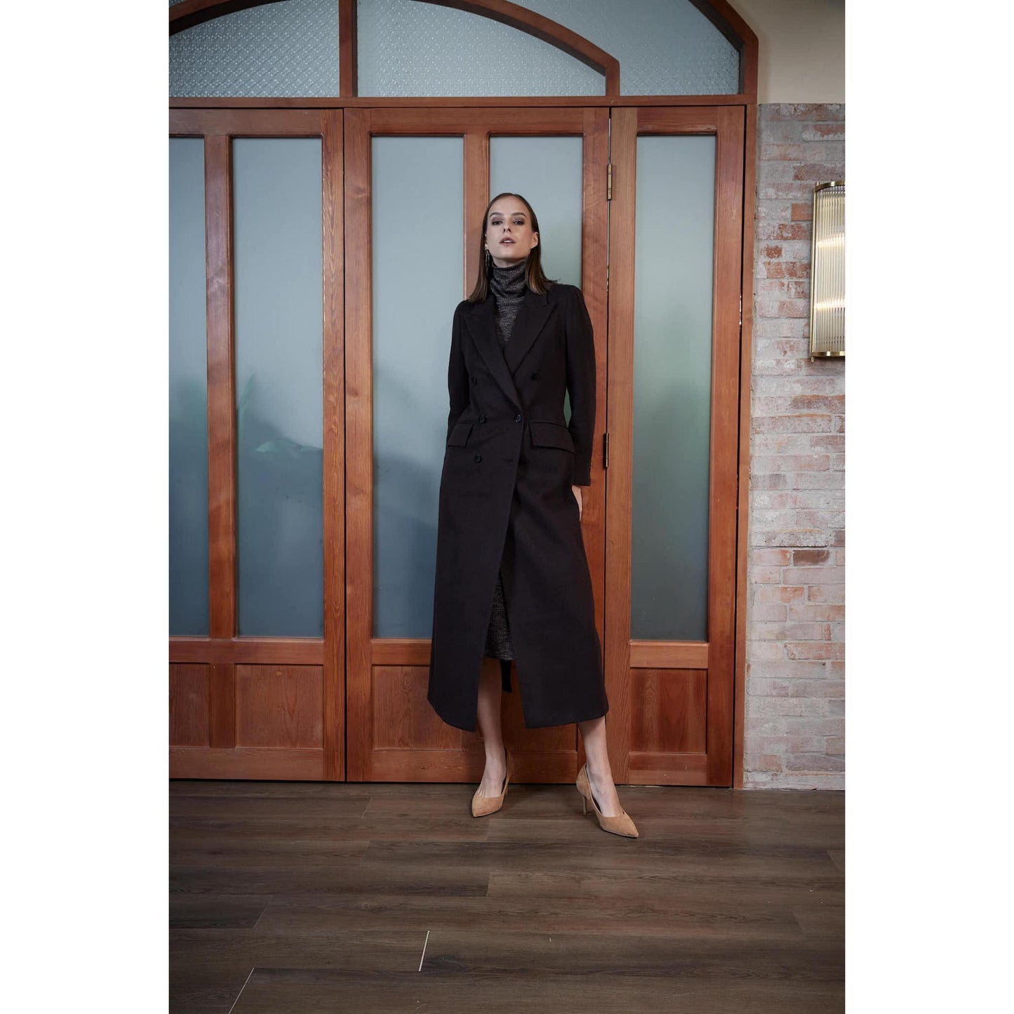 Women Agueda Coat - Long Double-Breasted Coat - Autumn Brown