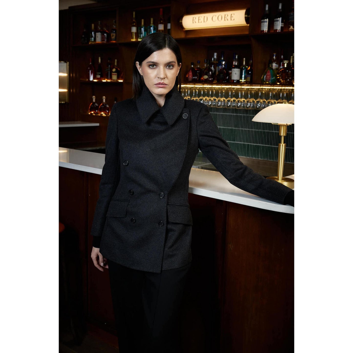 Women Barcelos Coat - Peacoat in Wool/Cashmere Blend - Charcoal Grey